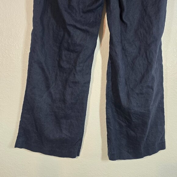 Banana Republic Women Size 14 Sailor Pants Blue Linen Wide Leg Nautical Trouser - Picture 6 of 10